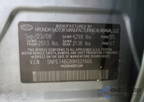 2009 Hyundai Sonata Gls from USA, damaged, VIN 5NPET46C89H521666